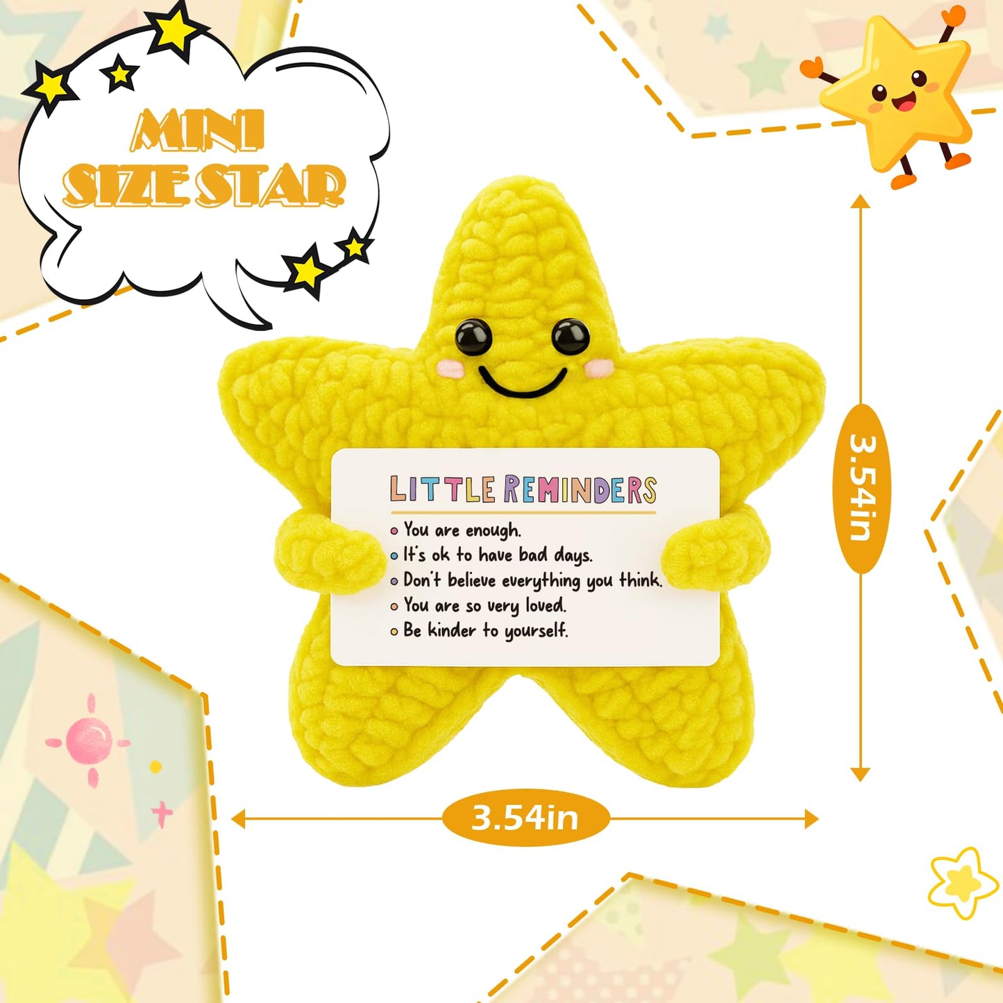 Mental Health Gifts for Women, Crochet Star with Positive Affirmations, Cheer Up Thinking of You Gift for Friend, Anxiety Relief Get Well Soon Self care Gifts