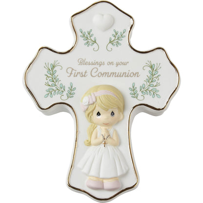 Precious Moments Blessings On Your First Communion, Bisque Porcelain Rosary Box with Rosary, First Communion Gift for Girls, Religious Keepsake for Catholic and Christian Faith