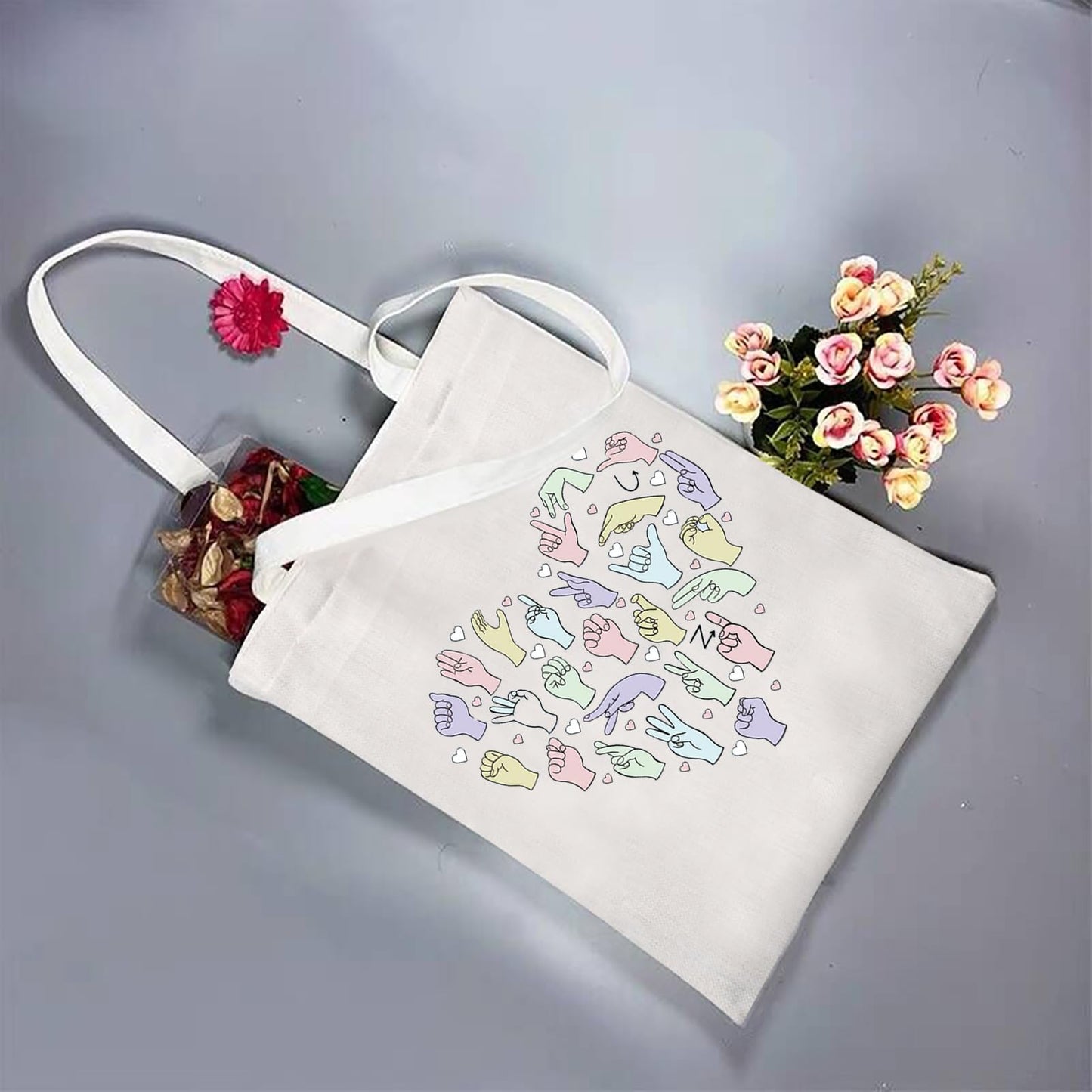 TGBJE ASL Tote Bag - American Sign Language Shopping Bag - Deaf Awareness Gift