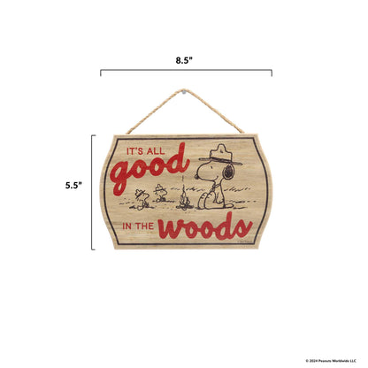Peanuts Snoopy It's All Good In the Woods Hanging Wood Wall Decor - Fun Snoopy Sign for Cabin, Lake House or Camper