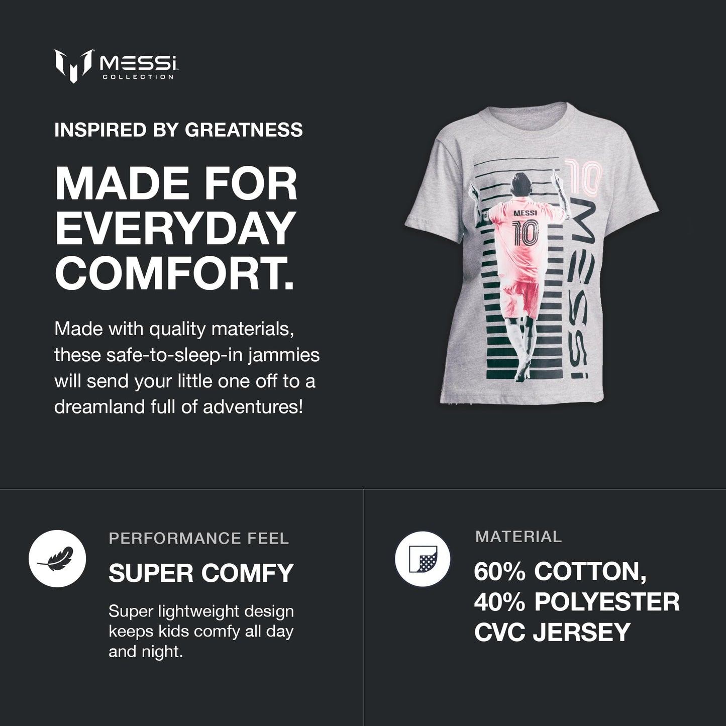 Messi Boys' Lifestyle Short Sleeve T-Shirt, Slim-fit Graphic Tee, Cotton Blend Fabric