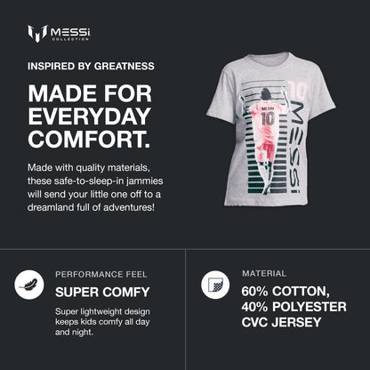 Messi Boys' Lifestyle Short Sleeve T-Shirt, Slim-fit Graphic Tee, Cotton Blend Fabric