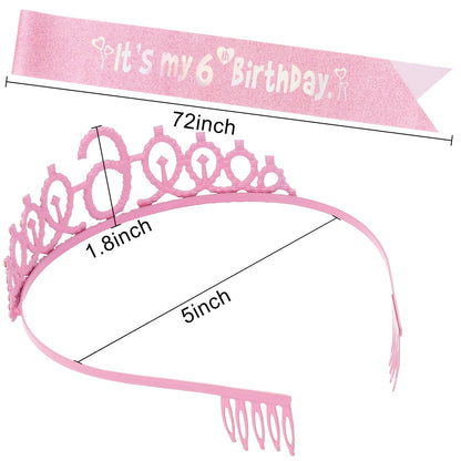 Canitor Birthday Decorations for Girls - Crown Tiara Sash Set and Headband Gift