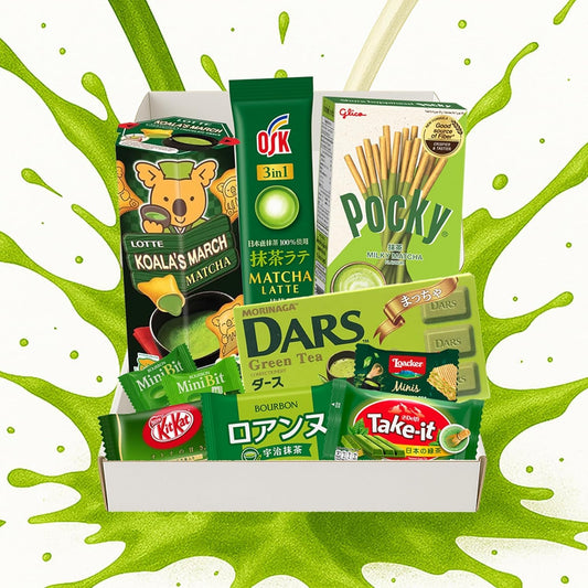 Matcha Lover Chocolate & Candy Assortment Snack Box – Premium Japanese Snacks, Chocolates & Sweets – Unique Gift for Women, Birthday Treats, Aesthetic Green Tea Goodness - Includes Instant Match Latte Drink (Matcha)