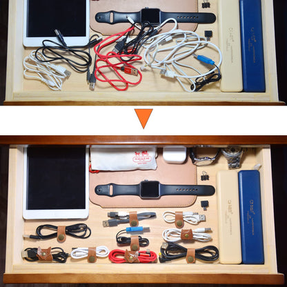 CAILLU Cord Organizer,Cord Keeper,Cable Organizer USB Holder,Cable Straps,Earbud case,wrap Headphone,Headset Winder,Earphone Clips Ties,stocking stuffers for men Gifts Leather