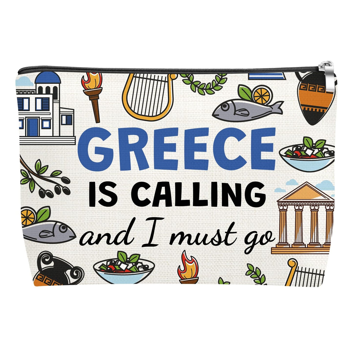 Mxrymvu Greece Travel Souvenirs Gift Makeup Bag Greece Traveling Gifts Vacation Gift Cosmetic Bags Travel Gifts for Friends Daughter Sister Greek Makeup Pouch for Christmas Birthday