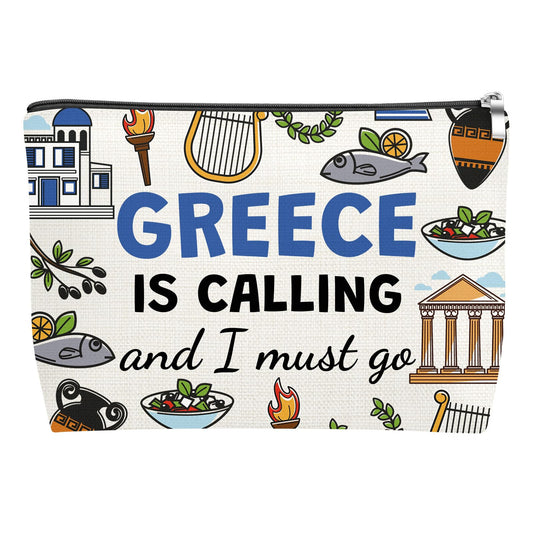 Mxrymvu Greece Travel Souvenirs Gift Makeup Bag Greece Traveling Gifts Vacation Gift Cosmetic Bags Travel Gifts for Friends Daughter Sister Greek Makeup Pouch for Christmas Birthday
