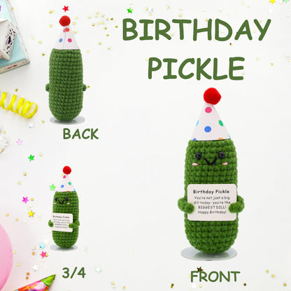 Birthday Pickle with Stand. Emotional Support Crochet Gift. Happy Birthday Gifts for Women, for Her. Present for Mom. Funny Gag Gift for Friends.