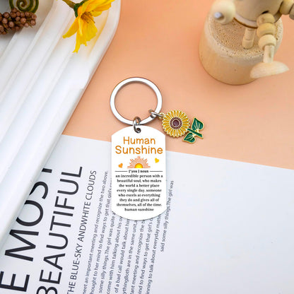Human Sunshine Gifts for Women Sunflower Keychain Thank You Appreciation Valentines Day Gifts for Coworkers Leader Teacher Mental Health Gift Ideas Motivational Sunflower Gift for Women