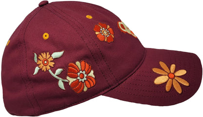 Grateful Dead Retro Floral Icons Embroidered Structured Adjustable Adult Unisex Vintage Maroon Dad Hat
