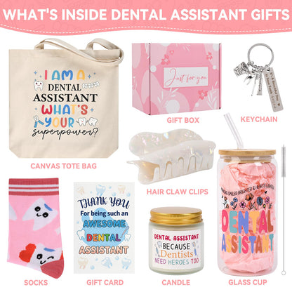 Dental Assistant Gifts for Women Unique Dentist Gifts Funny Dental Hygienist Gift Including Glass Cup Socks Canvas Tote Bag Keychain for Birthday Christmas