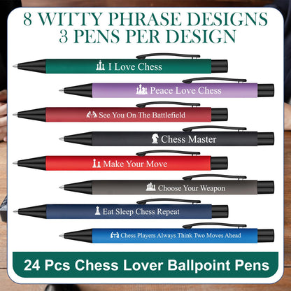 Sayglossy 24 Pcs Chess Ballpoint Pens Novelty Gifts 12 Style Smooth Writing Pens for Chess Lover Christmas Birthday Gifts