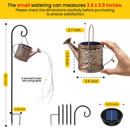 Solar Lights Outdoor Decorative, Metal Watering Can Lights Waterproof, Small Hanging Garden Decor Yard Outside Patio Lawn, Gifts for Mom Grandma Women Birthday(Warm White)