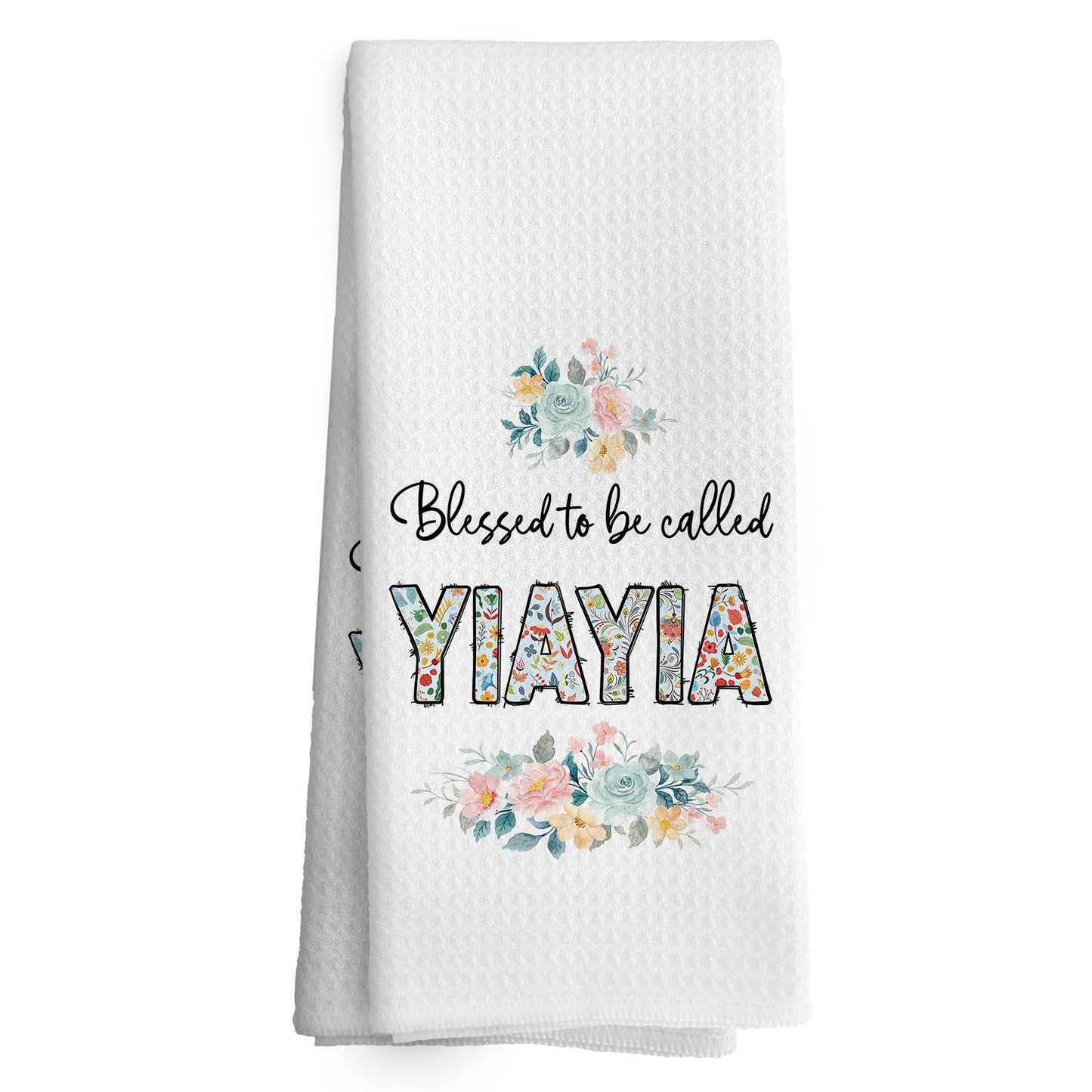 Yiayia Gifts Kitchen Towels, Yiayia Gifts from Grandkids Dish Towel Dishcloth 16x24 Inches, Grandma Gift for Mothers Day Decorative Absorbent Hand Tea Towels Decor
