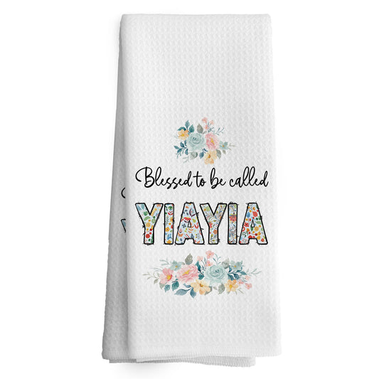 Yiayia Gifts Kitchen Towels, Yiayia Gifts from Grandkids Dish Towel Dishcloth 16x24 Inches, Grandma Gift for Mothers Day Decorative Absorbent Hand Tea Towels Decor