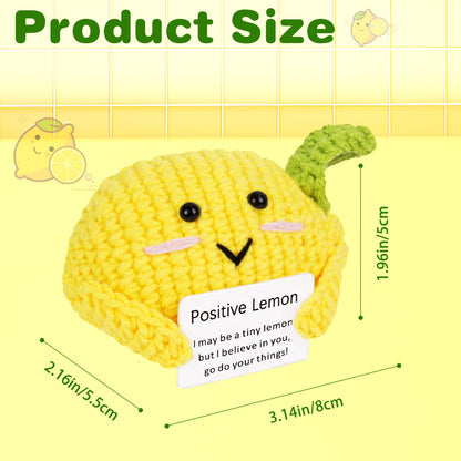 FreeNFond Positive Lemon, Funny Crochet Potato Partner with Positive Card, Cute Wool Knitted Lemon for Best Friend Encouragement Birthday Gifts