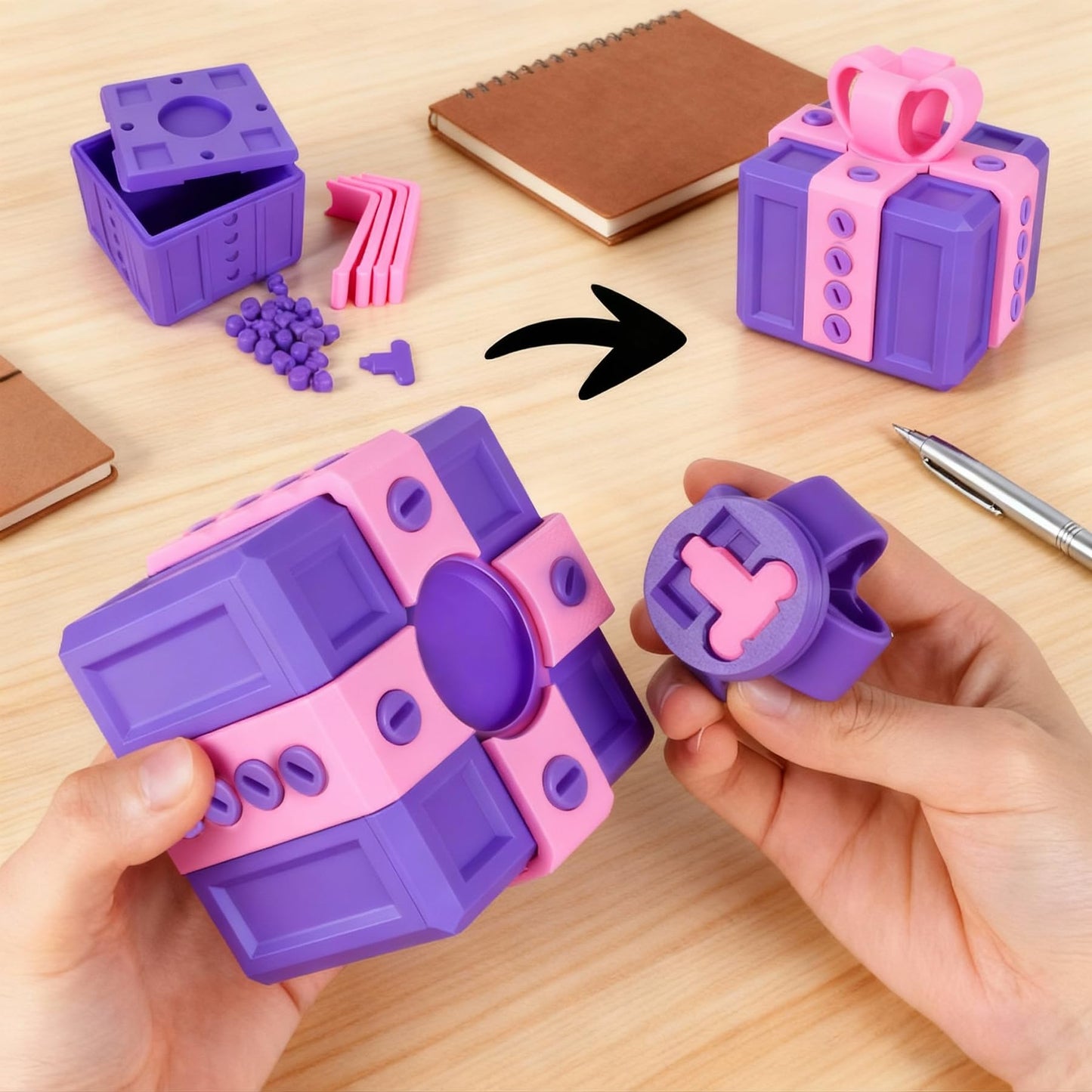 Annoying Gift Box, 3.14in Prank Gift Box, 3D Printed Gift Box with Screws, Surprise Funny Money Present Box for Kids, Novelty Gift Boxes for Birthday Valentines Party Favors (Pink Purple)