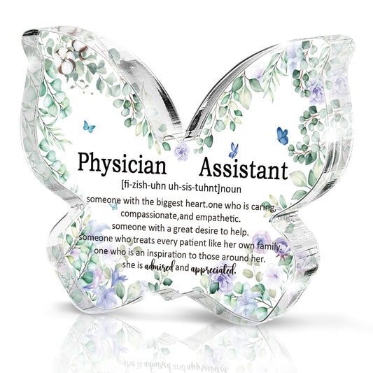 Butterfly Shaped Acrylic "Physician Assistant" Desk Sign, Physician Assistant Gift, Great Clinical Instructor Appreciation Decoration, Also a Durable Clinic Office Gift for Graduation and PA Week