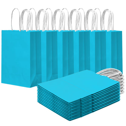 qiqee 24PCS Small Gift Bag with Handles Bulk 8.3"x6"x3" Gift Bags Lake Blue Bags Multiple Uses (Small Size)