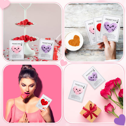 Daifunli 12 Sets Valentine‘s Day Pocket Hug Heart Gift Crocheted Pocket Hug Token Thinking of You Encouragement Handmade Crocheted Love Long Distance Gift for Boyfriend Girlfriend Wedding