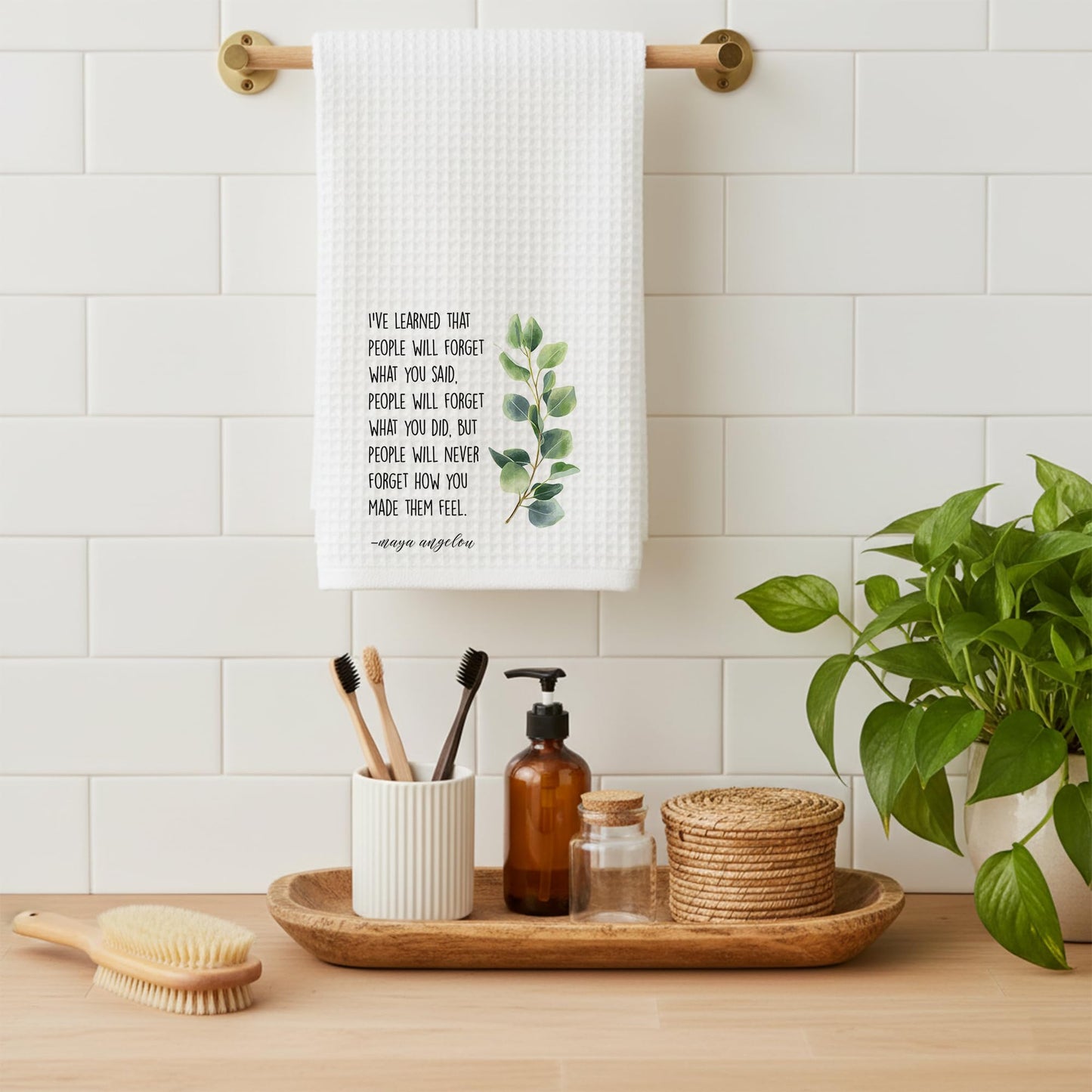 Inspirational Kitchen Hand Towel, Hostess Gift for Women, Christian Quote Waffle Weave Towel, Faith Decor Accent for Kitchen or Bathroom