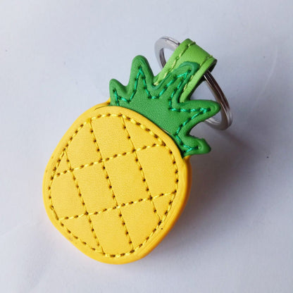Cute Keyring, Pineapple Keychain Handmade Leather Keychain Bag Charm Car Cell Phone Decor Ornament, Gifts for Her (Yellow)