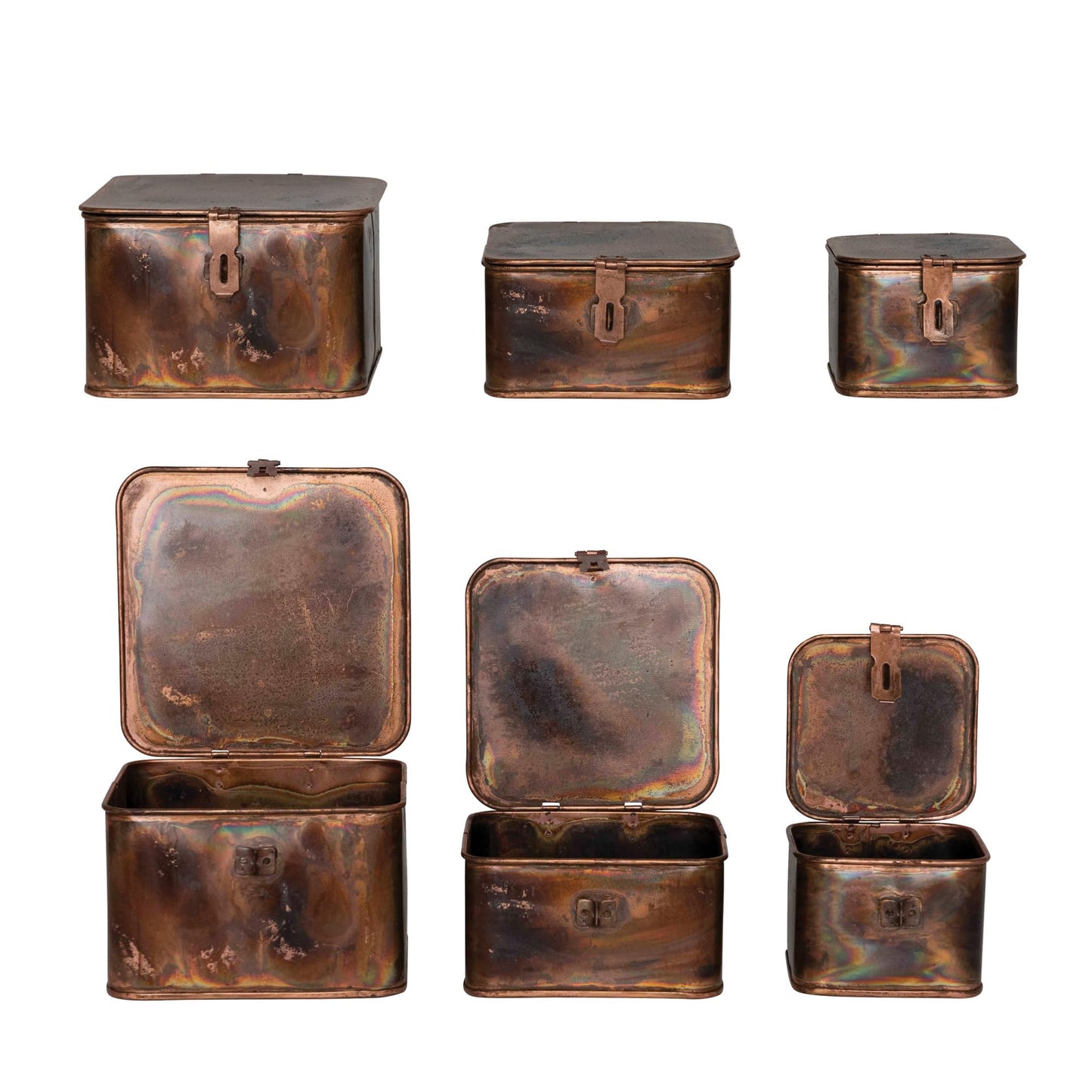 Creative Co-Op Decorative Metal Boxes with Lid, Burnt Copper Finish, Set of 3