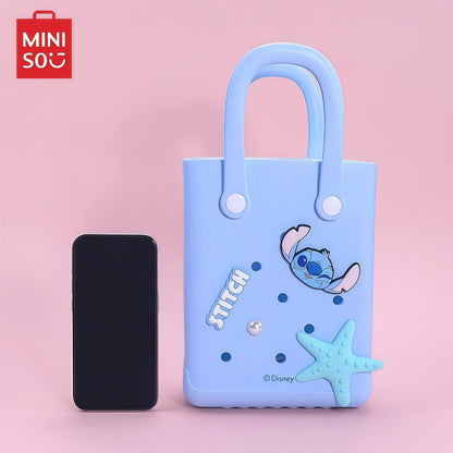 MINISO Disney Lilo & Stitch Series EVA Tote Bag, Light Blue, Stitch Character Theme, Decorative Starfish and Pearl Accents