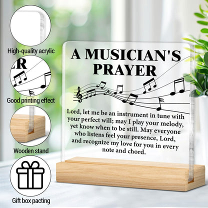 Musical Gifts for Men Women, Birthday Graduation Gifts for Music Lover Musicians Music Teacher, Musicians Prayer Clear Acrylic Desk Decorative Sign Home Office Decor