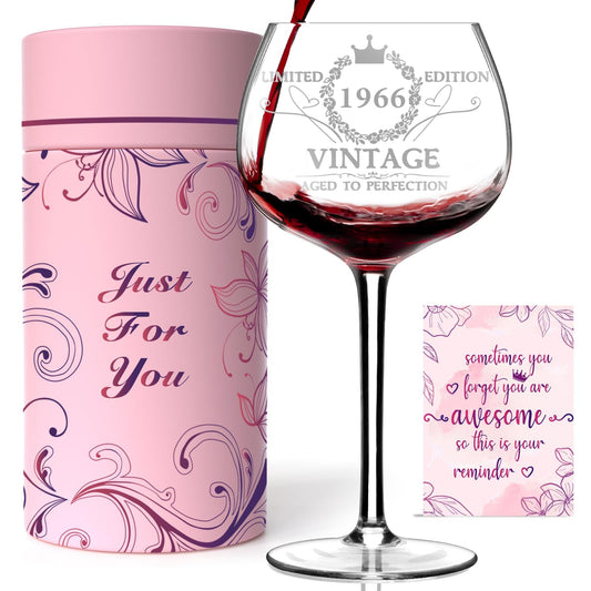 60TH Birthday Gifts for Women, Vintage 1966 Engraved 60th Wine Glass, 60 Year Old Birthday Decorations For Women, Funny 60 Bday Gifts Idea For Her, Friends, Daughter, Sister Mom - Turning 60 Present