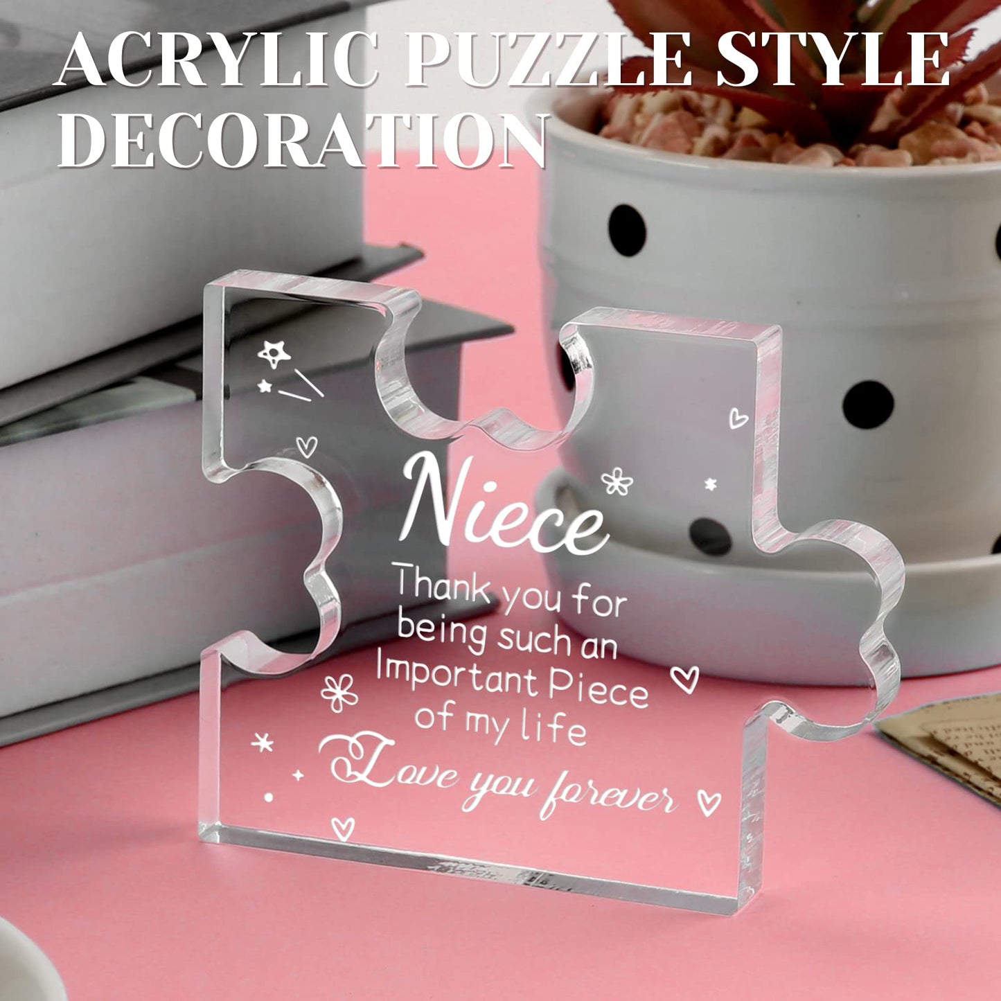Funnli Niece Gifts from Auntie Acrylic Plaque - Mothers Day Graduation Christmas Anniversary Wedding Valentines Day Birthday Gifts for Niece 3.35 x 2.76 Inch Desk Decorations
