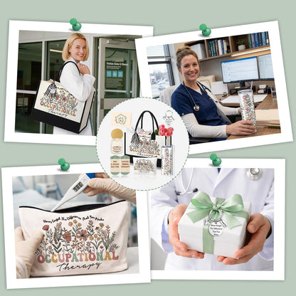 Patelai 7 Pcs Occupational Therapy Gifts for Women 2026 Ot Gifts with 20 oz Tumbler Canvas Tote Bag Makeup Bag Occupational Therapist Speech Appreciation Gift Set for National Ot Month
