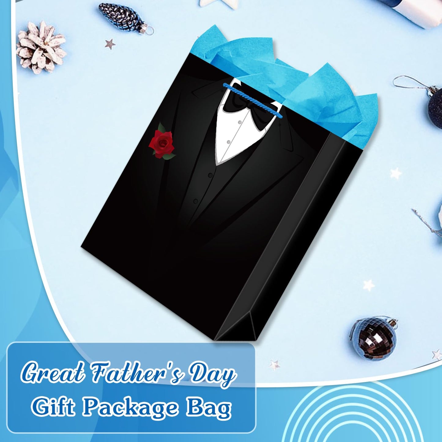 FLYAB Birthday Bags for Men - 11.5" Large Happy Birthday Present Bag with Handle and Tissue Paper for Men Groomsmen Wedding Bridal Retirement Graduation Showert Bags Party Favor
