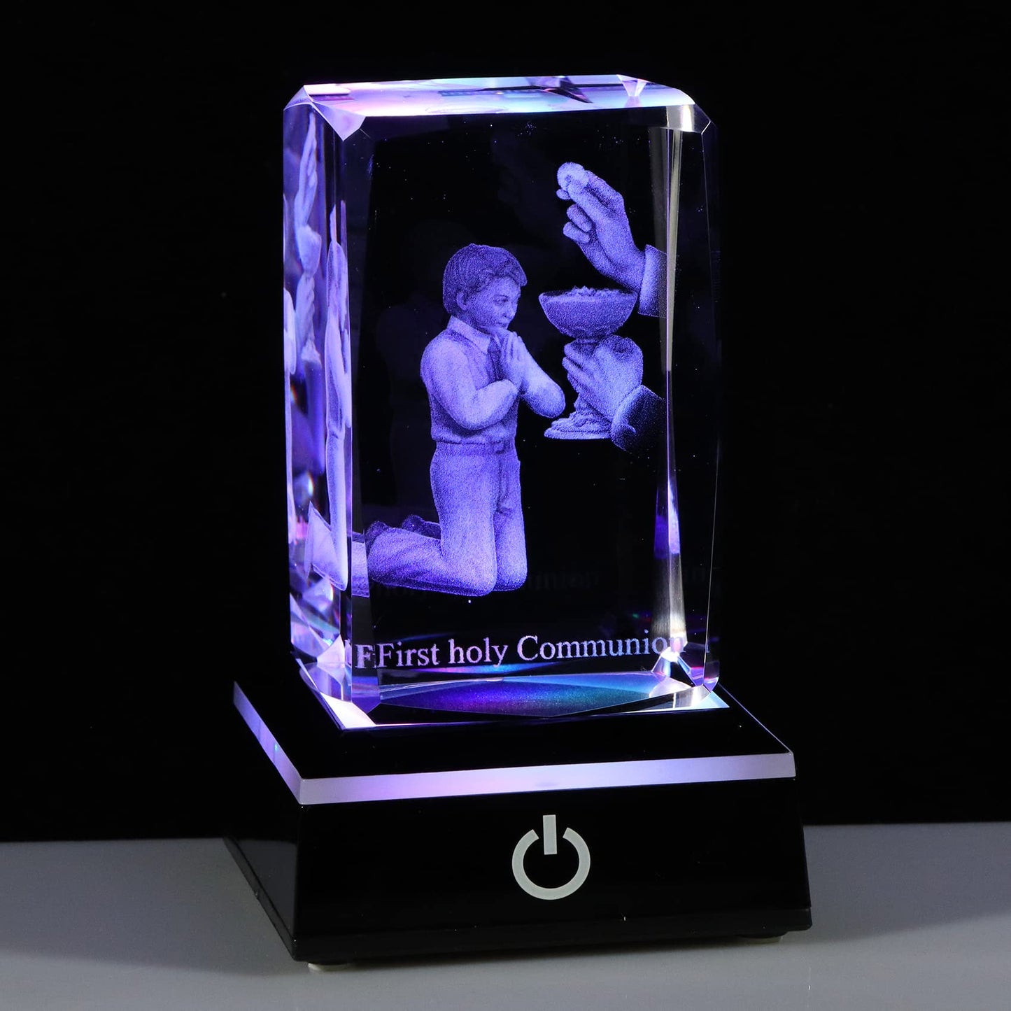 Qianwei First Communion Gifts for Boys, 3D Engraving Crystal Praying Boy John Figurine First Communion Veil Decoration, Baptism Gifts for Boy Catholic