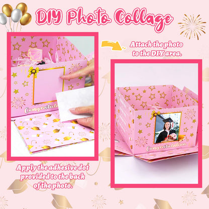 Graduation Gift Boxes 2026, Surprise Gift Box Explosion with 8 Pcs Flying Butterfly Photo DIY, Graduation Box 2026 Exploding Gift Box for High School College Graduate Party Decoration (Pink & Glod )