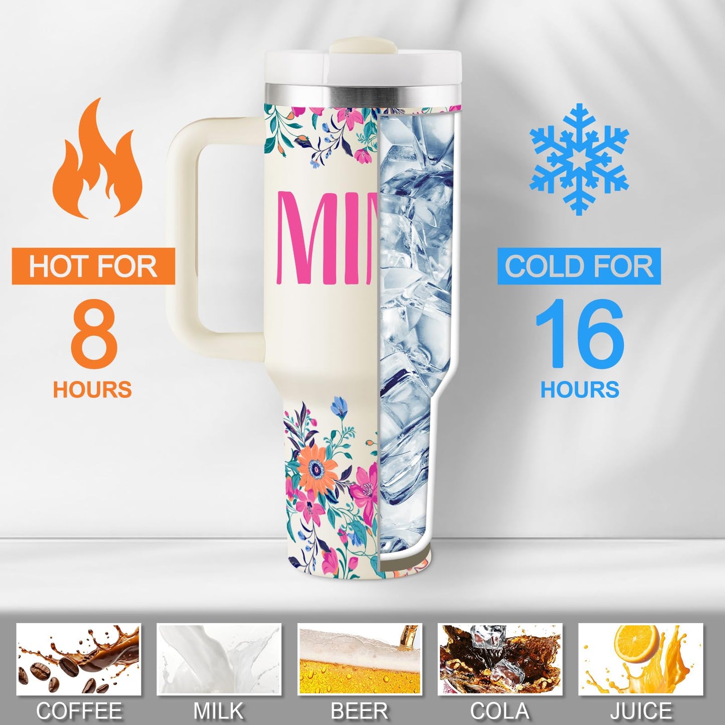 ROSTANTEN Mimi Gifts for Grandma Birthday Gifts for Mimi Grandma Gift Ideas from Grandkids for Mothers Day Christmas 40oz Travel Cup Insulated Tumbler with Lid & Straw