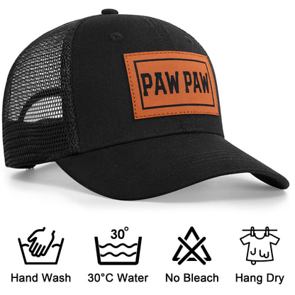 Great for Grandpa, Papa Gifts from Grandkids - Black Trucker Hat with Vintage Leather Patch