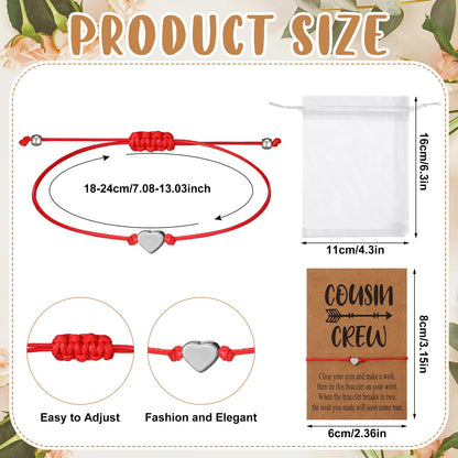 Tondiamo 6 Pcs Cousin Bracelets Cousin Gifts for Women with Wish Cards and Bags for Sister Friendship Birthday Party Gifts