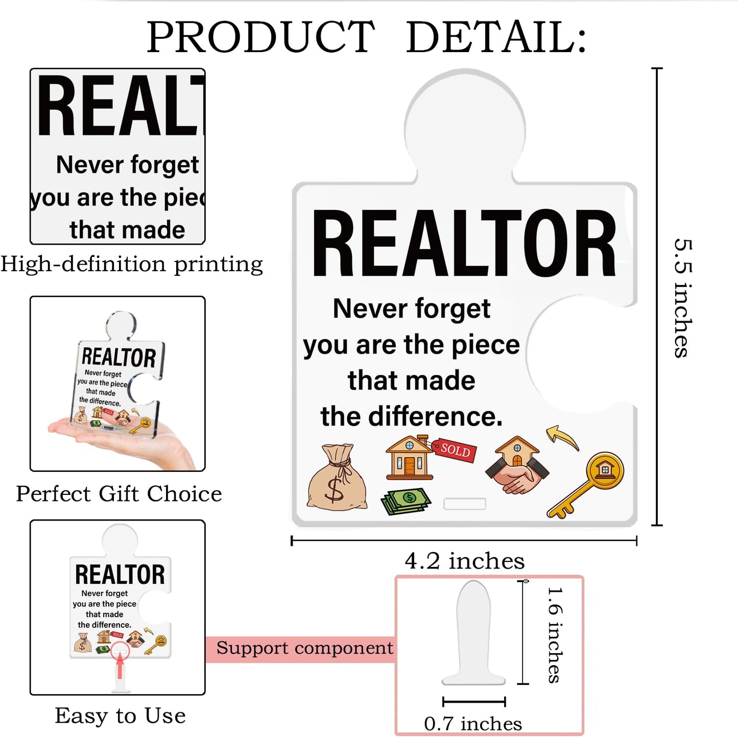 Realtor Gifts for Women Men, Thank You Appreciation Gifts for Real Estate Agents, Motivational Realtors Acrylic Puzzle Plaque Sign Office Decor
