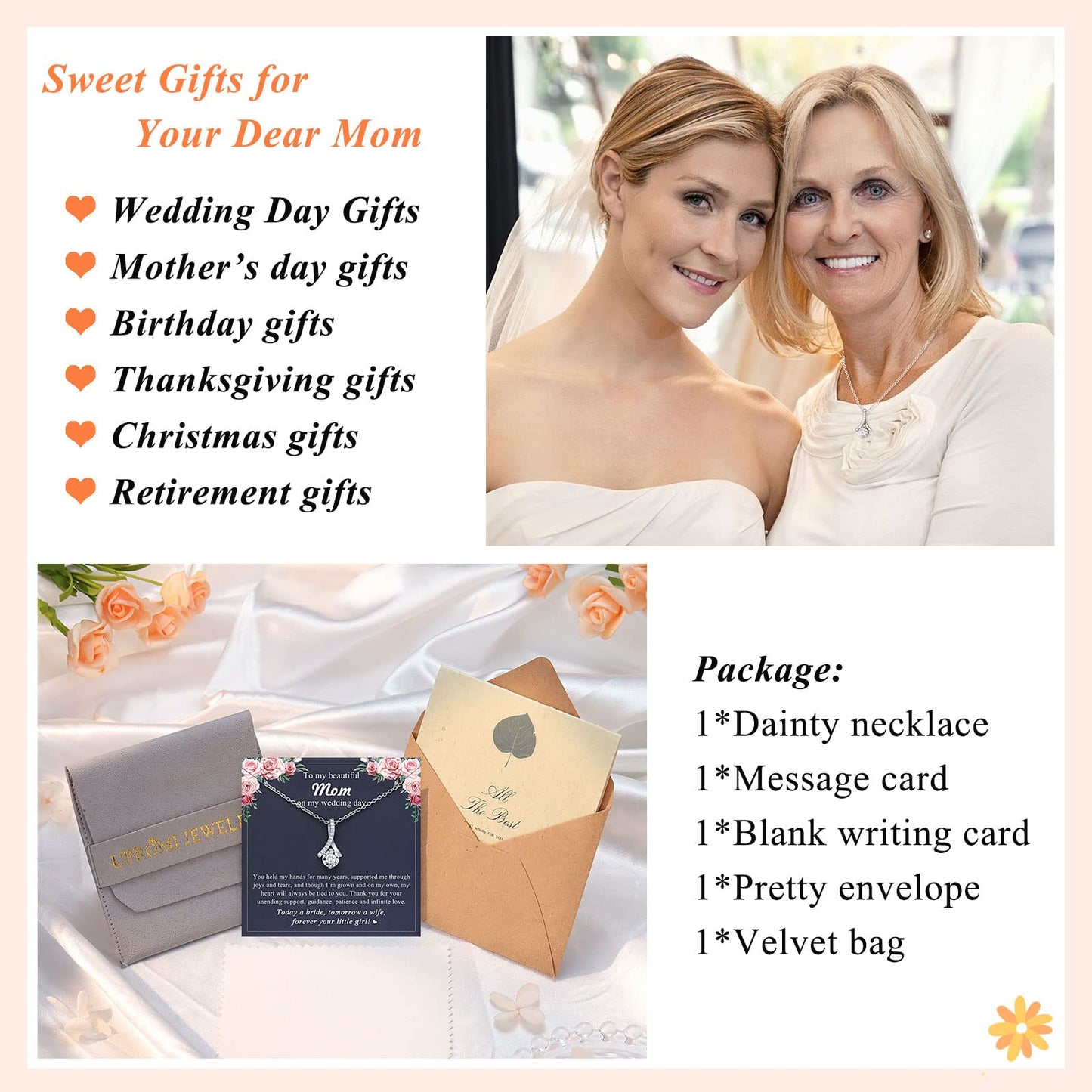 Dainty Necklace for Bonus Mom/Boyfriend's Mom/Mother of the Bride/Mother of the Groom/Daughter, Wedding Gifts