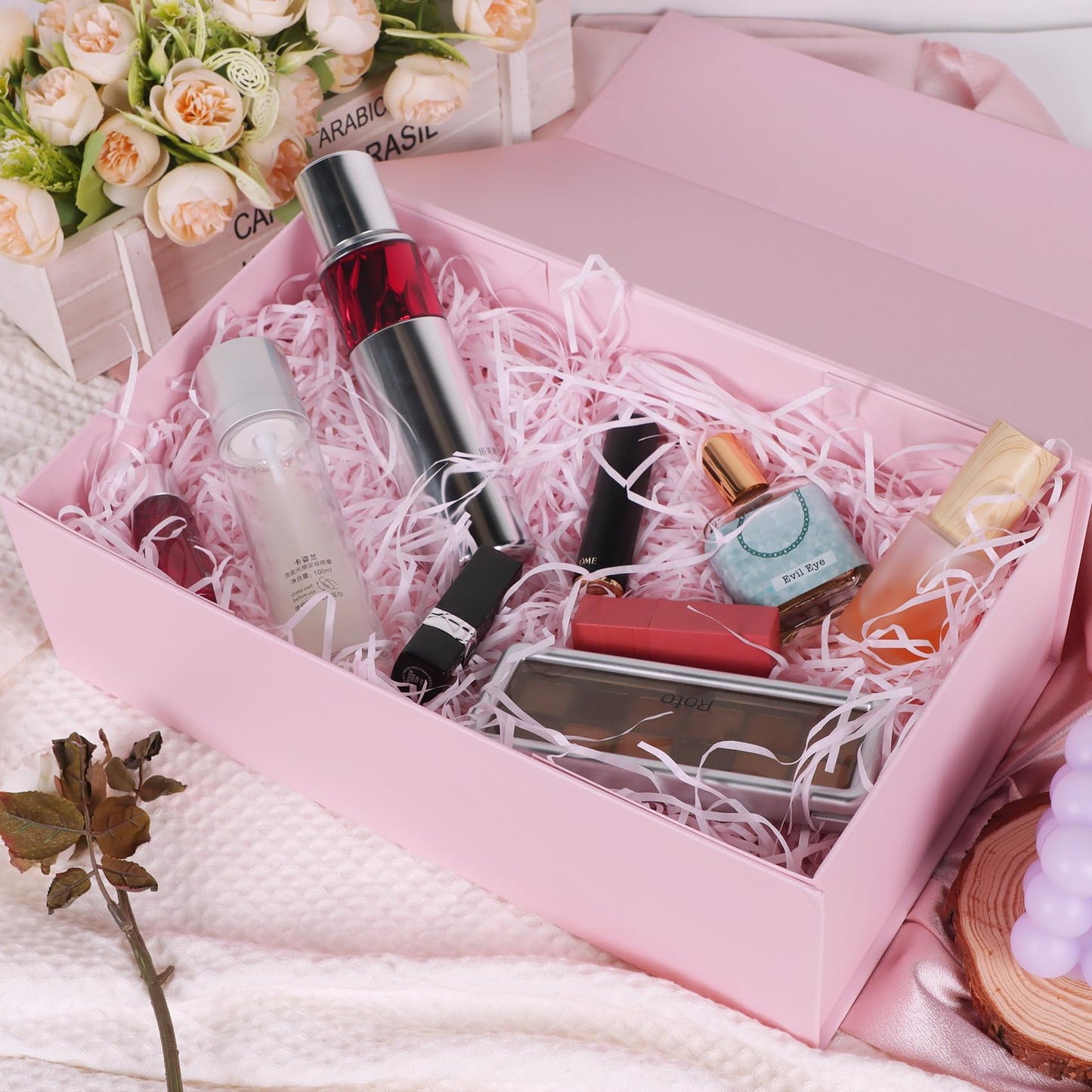 LFBOX Pink Gift Box with Magnetic Lids 13.8x8.3x4.4 in, Large Present Box for Bridesmaid Proposal Wedding Mother's Day 1 Pack