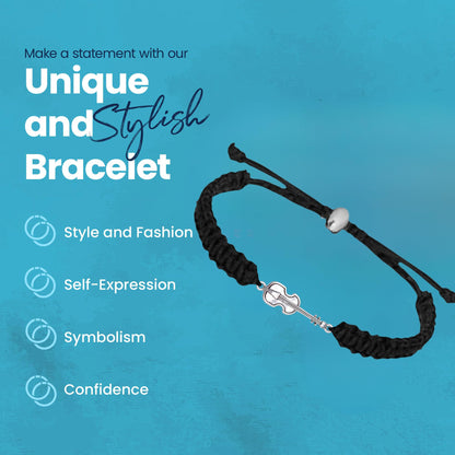 Infinity Collection - Violin Charm Bracelet (Black) Music Jewelry - Adjustable Friendship Bracelet, Braided String Stirrup Bracelet for Women, Teens and Girls. Gift for Musicians Violinist.