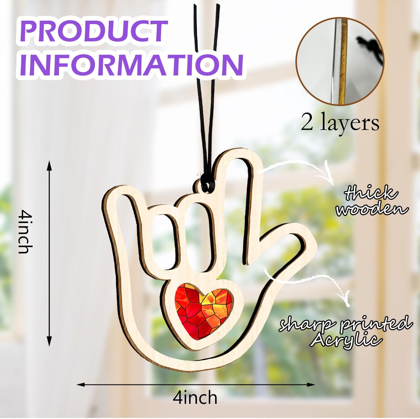 I Love You Acrylic Hanging Ornament, ASL Hand Sign Rock and Roll Gift Decoration, Sweet Acrylic Heart Hands Decor for Friendship Gift, Send Love to Sister, Bestie Friends Family