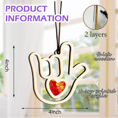 I Love You Acrylic Hanging Ornament, ASL Hand Sign Rock and Roll Gift Decoration, Sweet Acrylic Heart Hands Decor for Friendship Gift, Send Love to Sister, Bestie Friends Family