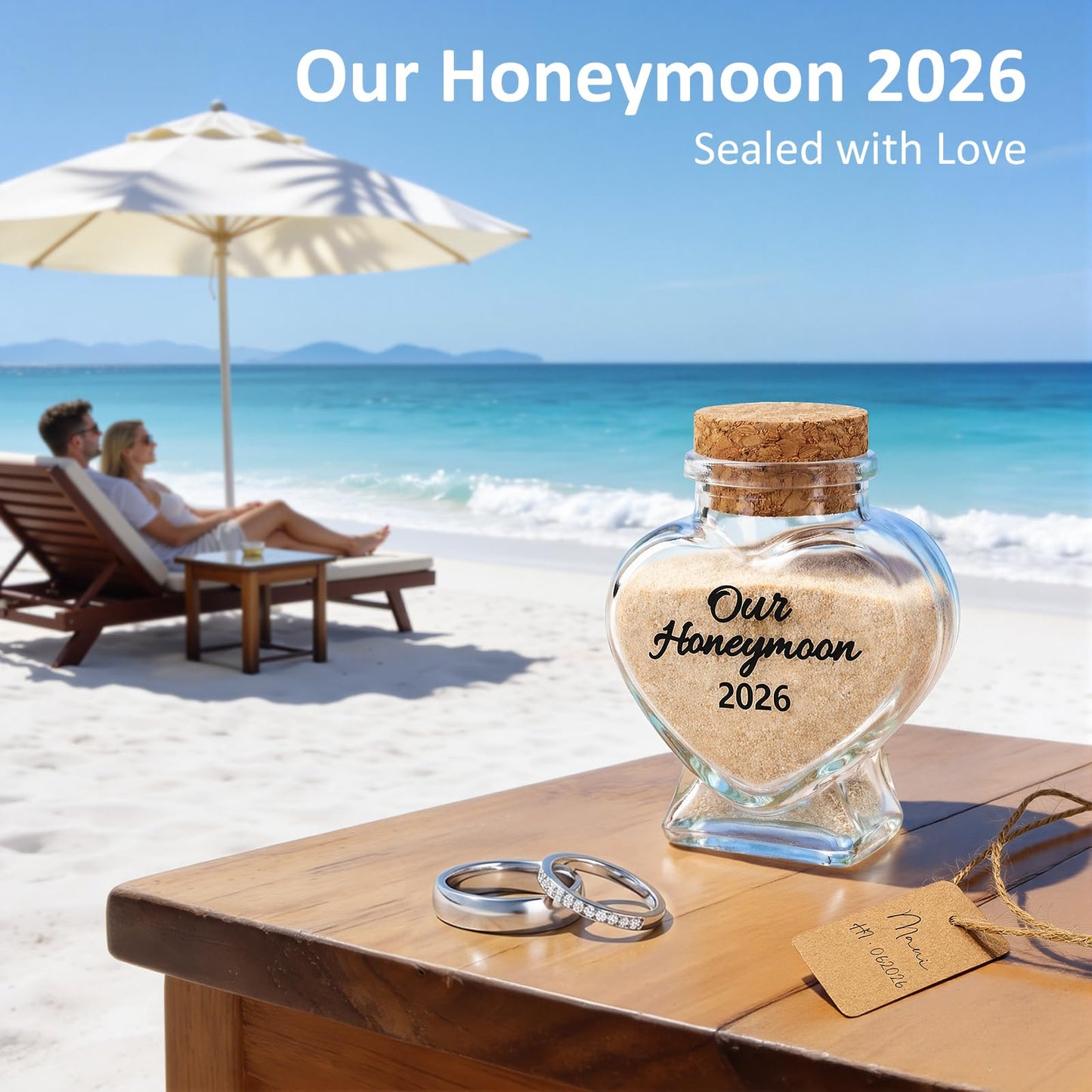 Honeymoon Sand Keepsake Jar 2026 - Heart-Shaped Glass Memory Jar with Exquisite Packaging - Wedding Gift for Newlyweds - Bridal Shower & Engagement