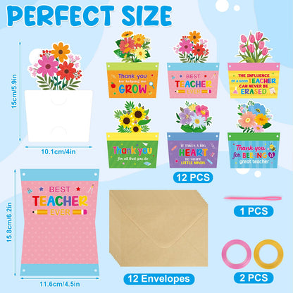 Teacher Gift Card Holder Set with Envelopes, 12 PCS Teacher Appreciation Gift Card Holders, Thank You Card for Teachers, End of Year Appreciation Gifts from Students Parents for Teachers Appreciation Week
