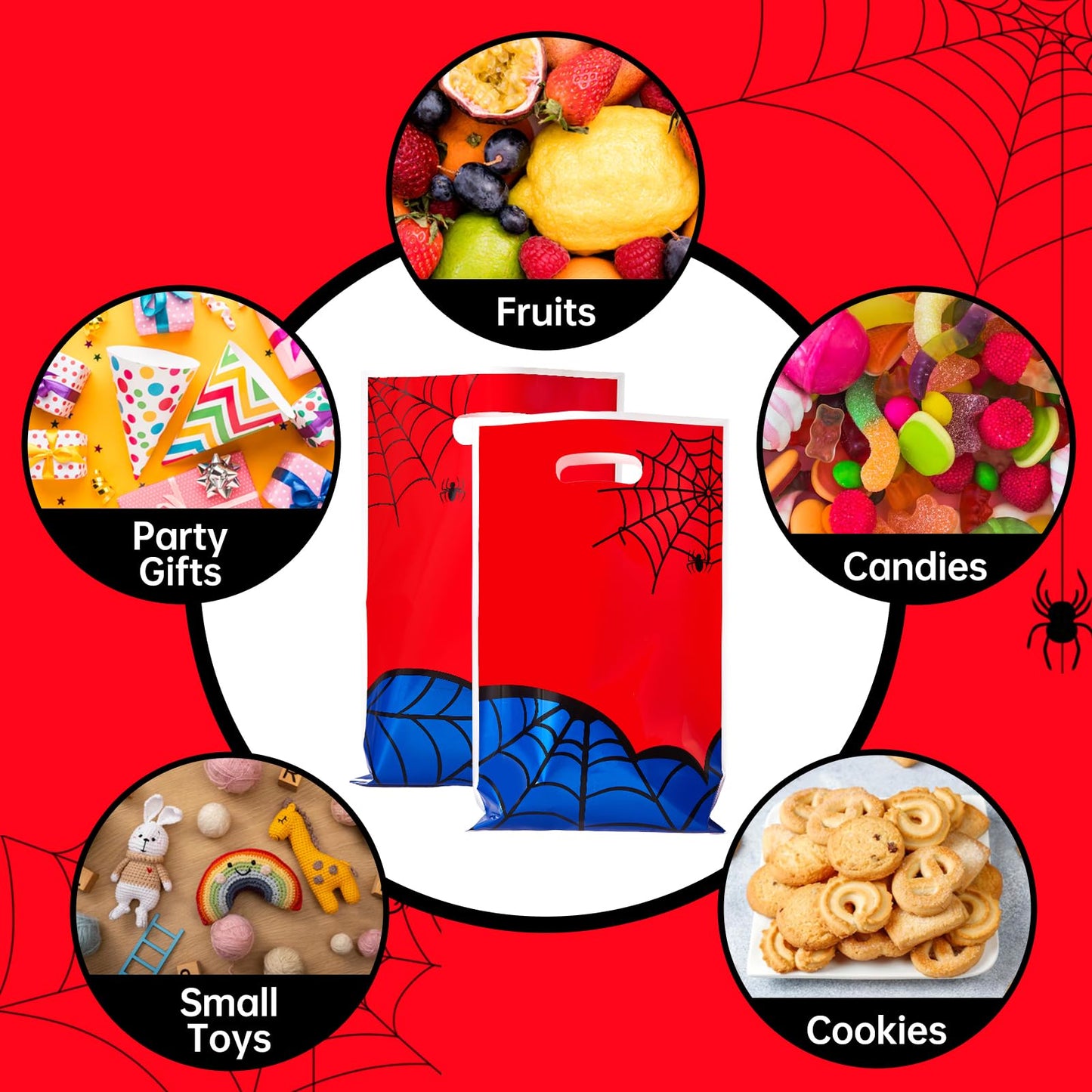 Yzzhaoo 30 Pcs Spider Goodie Bags Party Favors Bags with Handles for Birthday Party Theme Chiristmas Halloween Candy Bag Treat Cookie Gift bags