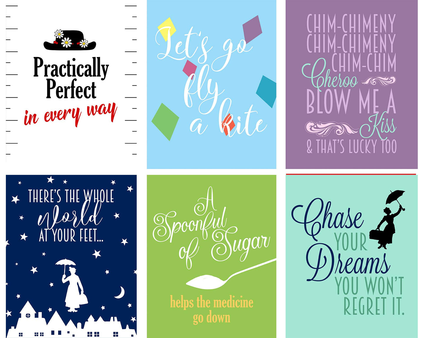 Silly Goose Gifts Mary Themed Wall Art Prints (Set of 6) Practically Perfect in Every Way