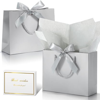 DOYIDE 30 Pack Gift Bags Medium Size with Ribbon and Greeting Cards Tissue Paper, 9"x7"x3.1" Portable Paper Gift Bag with Handles, Thank You Bags for Wedding Birthday Party Mothers Day Bridal Shower