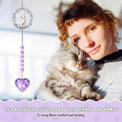 Kenning Pet Memorial Suncatcher Cat Memorial Gifts for Loss of Cat Sympathy Gifts Pet Remembrance Sun Catcher Bereavement Passing Away Remembrance Crystal Suncatcher Hanging Window Ornament (Purple)